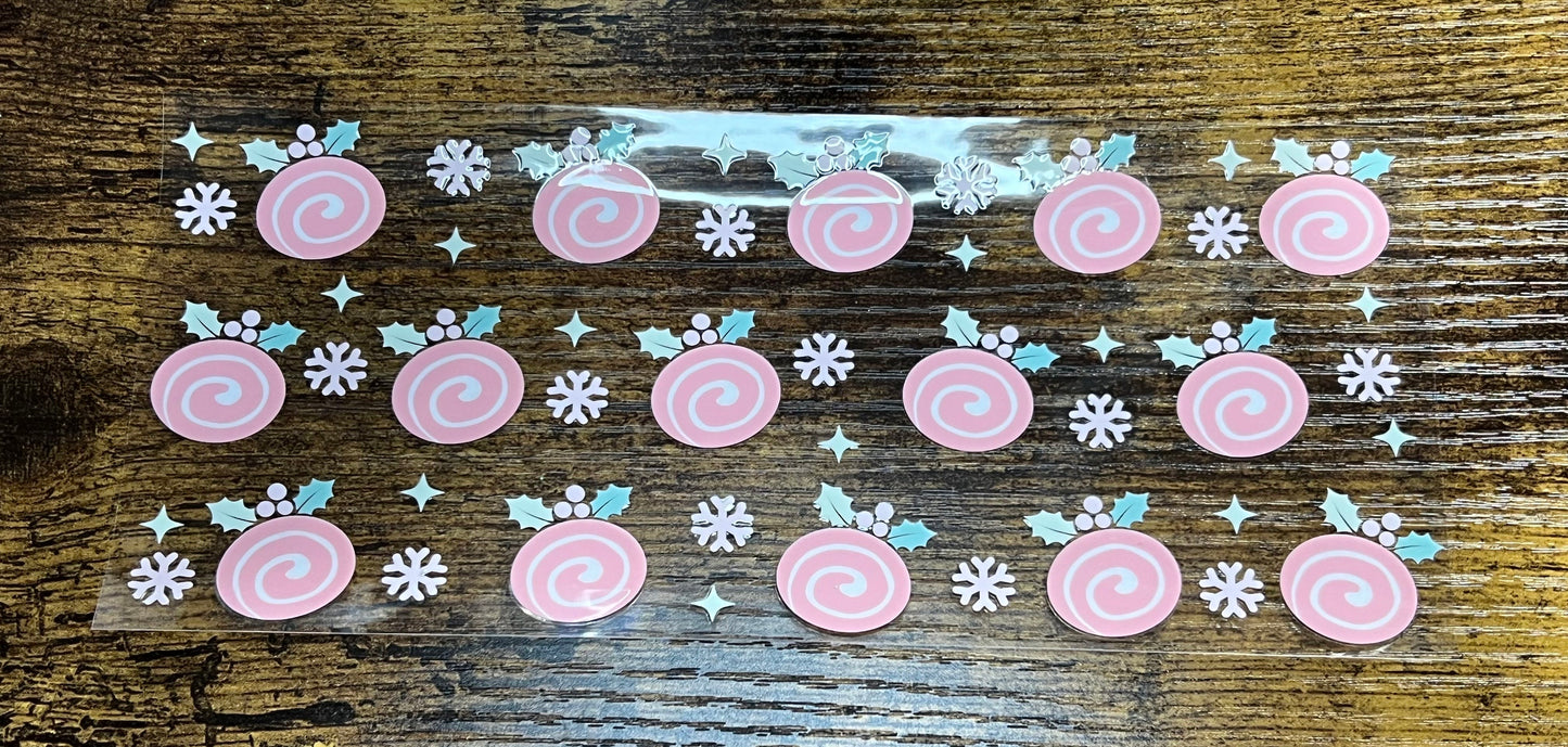 UVDTF WRAPS Pastel Pink Christmas Wrap Bundle Set of 4 for 16oz Can Glass Mug Tumbler, Ready to Apply, Permanent Waterproof Adhesive
