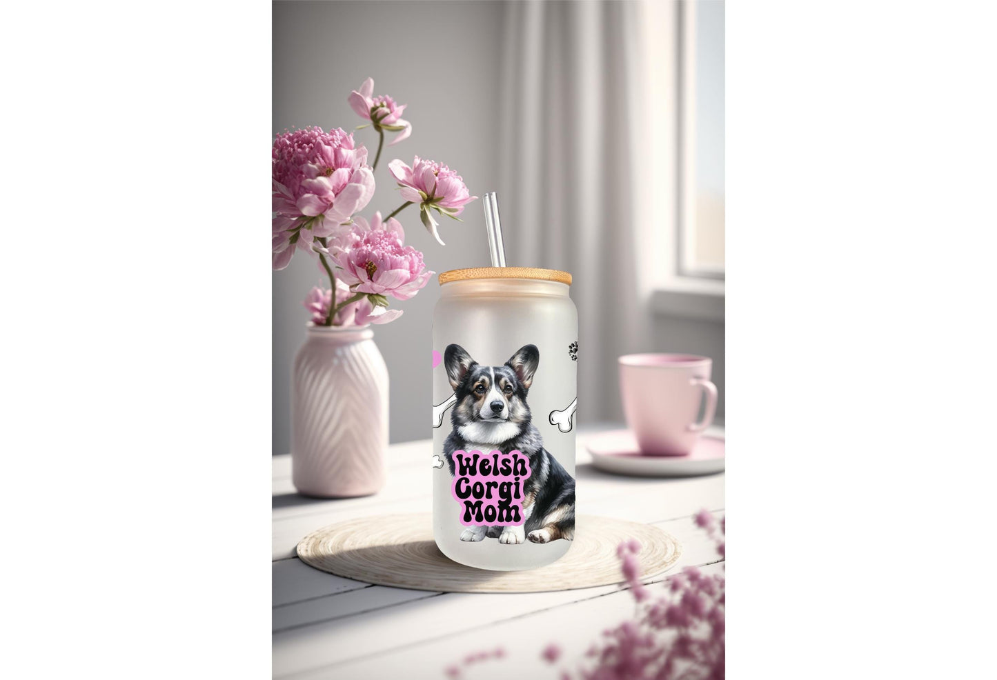 UVDTF Wrap Corgi Mom for 16oz Can Glass Mug Tumbler, Dog Mom Wrap, Ready to apply, Gifts for Her, Permanent Waterproof Adhesive