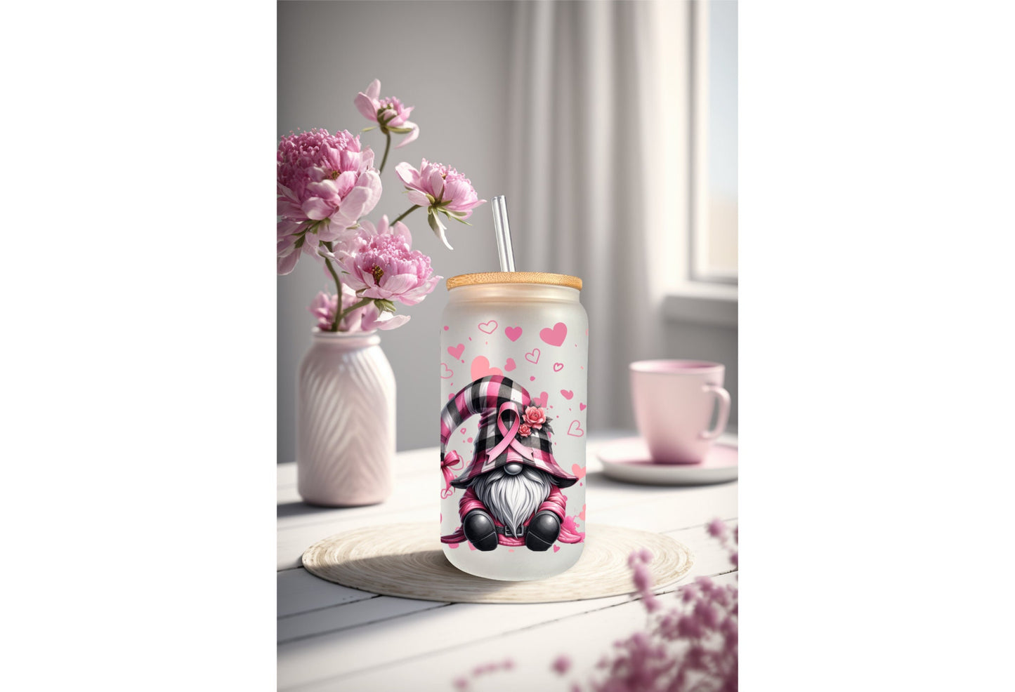 UVDTF Wrap Cancer Awareness Gnomes Pink Ribbon