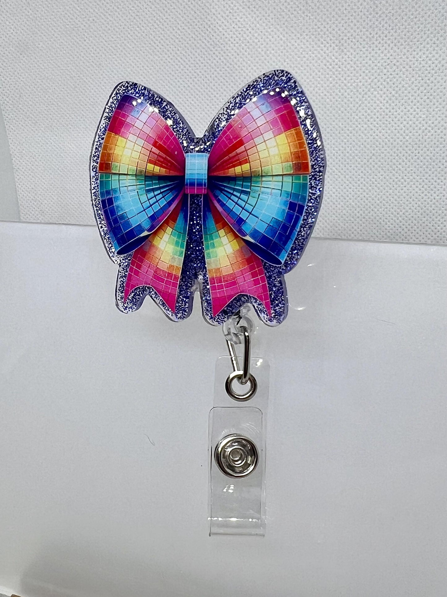 Disco Bow Acrylic Blank Decal Set, DIY Badge Reels, Bow Blank and UVDTF sticker, Unfinished Badge Reel, Badge Reel Blanks