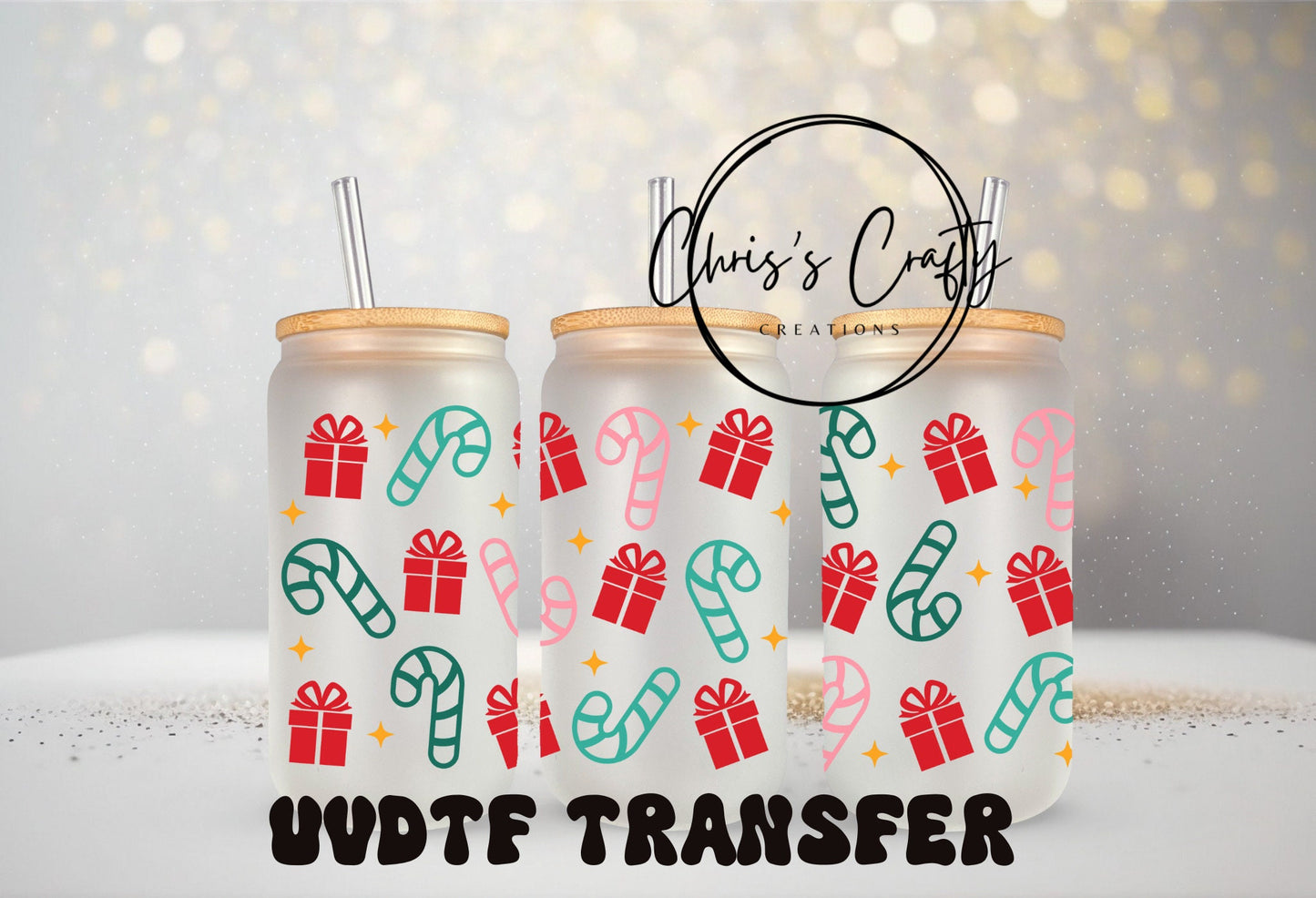 UVDTF WRAPS Christmas Wrap Bundle Set of 4 for 16oz Can Glass Mug Tumbler, Ready to Apply, Permanent Waterproof Adhesive