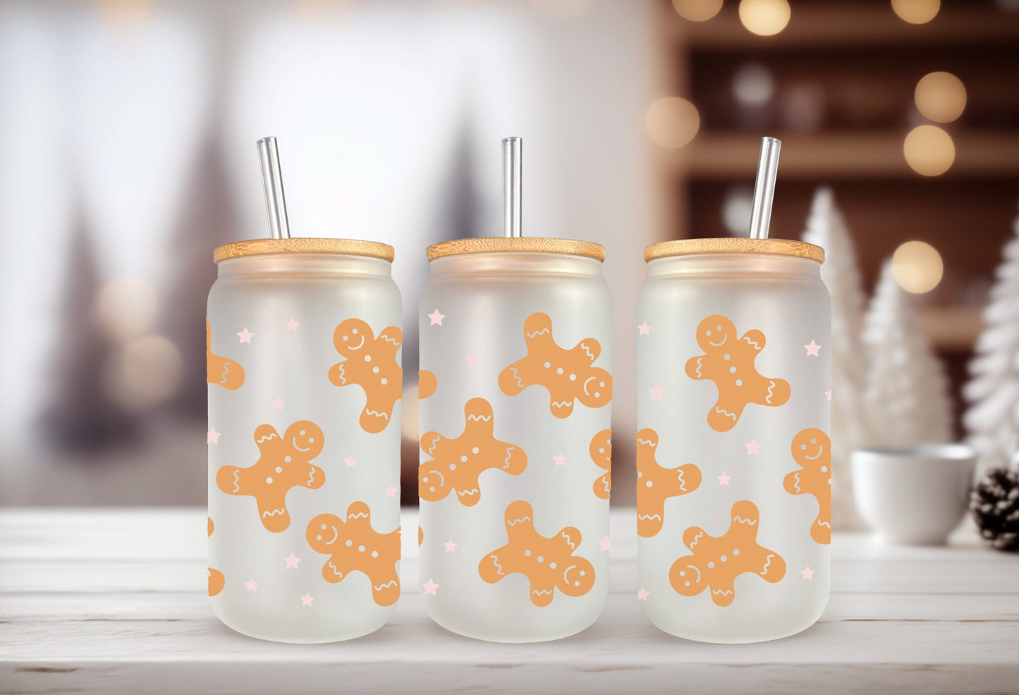 UVDTF Wrap Gingerbread Cookie for 16oz Can Glass, Mug, Tumbler, Ready to Apply, Permanent Waterproof Adhesive