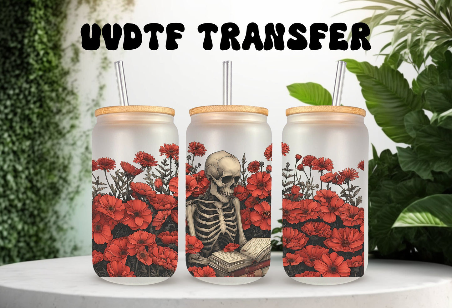 UVDTF Wrap Skeleton Reading Books Floral