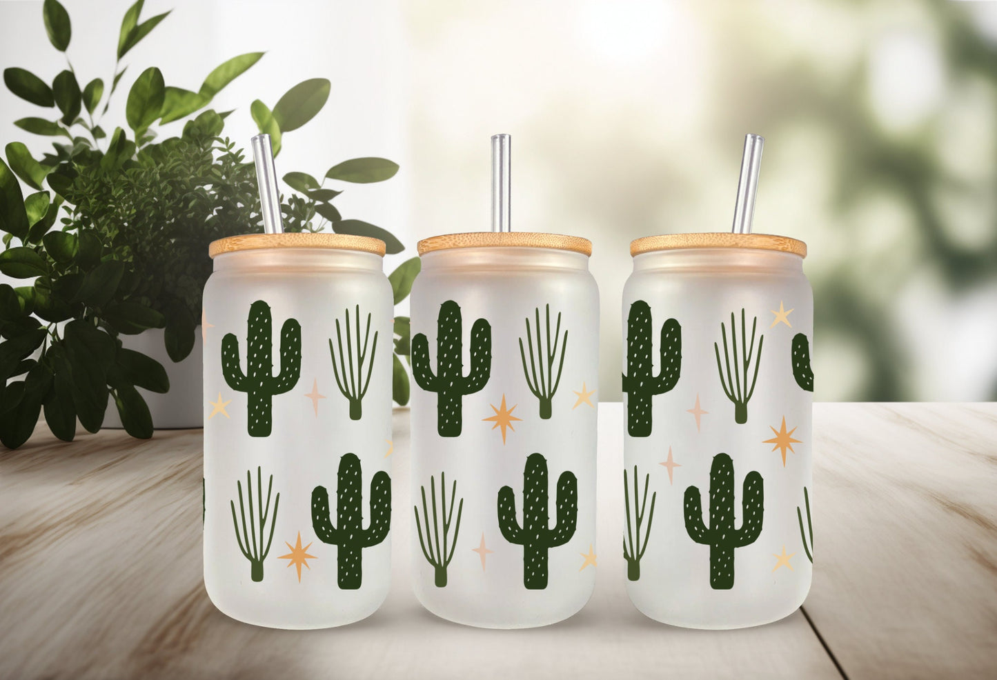 UVDTF Wrap Boho Dessert Cactus 16oz Can Glass, Mug, Tmbler, Cactus Wrap, Ready to apply, Permanent Adhesive Waterproof, Add on a Cup