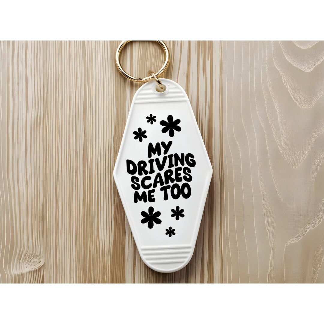 UVDTF Decal Motel Keychain My Driving Scares Me Too, Funny Decal, Ready to Apply, Permanent  Adhesive, Single/Set of 5 Keychain Decals