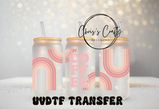 UVDTF Wrap Boho Rainbow Coffee for 16oz Can Glass Mug Tumbler, Coffee Lover, Ready to Apply, Permanent Waterproof Adhesive, Apply to Cup