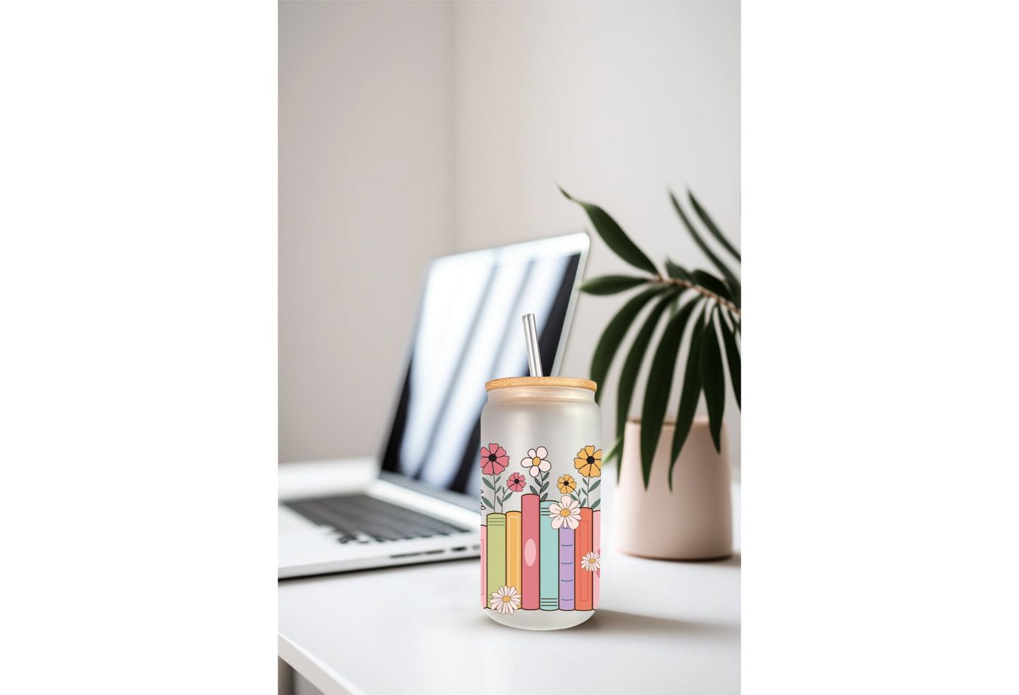 UVDTF Wrap Floral Books 16oz Can Glass Mug Tumbler Wrap, Book Wrap, Ready to Apply, Permanent Adhesive, Double Sided Print
