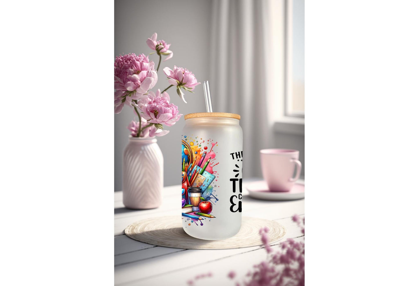 UVDTF Wrap Good Teacher 16oz Can Glass Mug Tumbler, Teacher Gift, Ready to Apply, Permanent Waterproof Adhesive