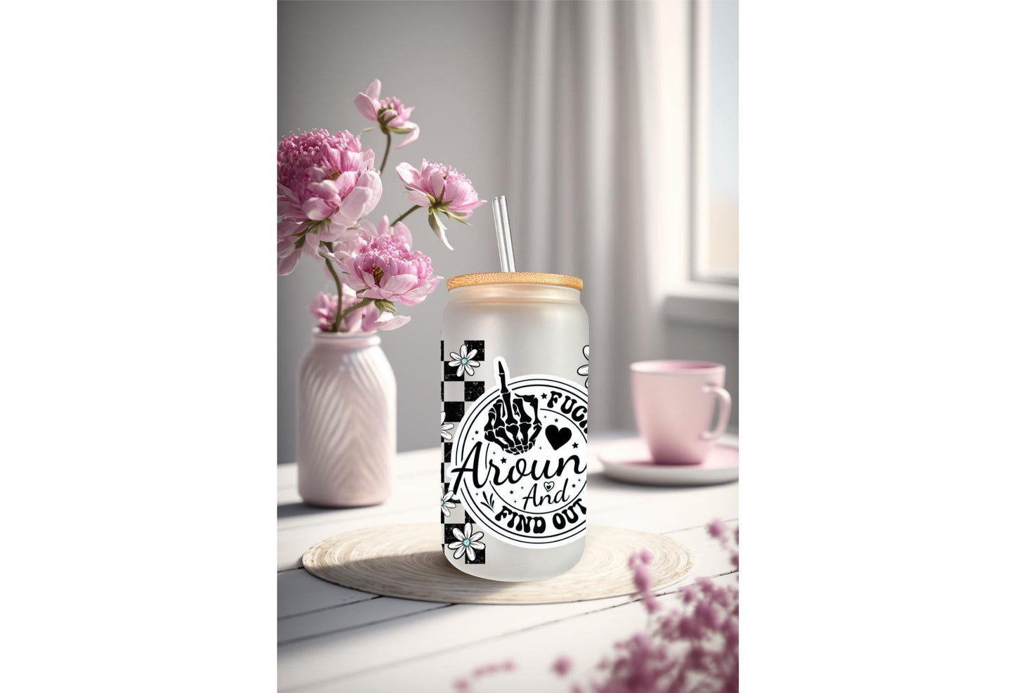 UVDTF Wrap Sarcastic Funny Saying 16oz Can Glass Mug Tumbler, Floral Wrap, Ready to Apply, Permanent Waterproof Adhesive