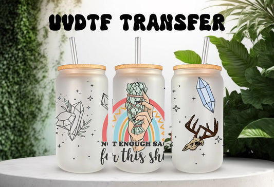 UVDTF Wrap Not Enough Sage for this Sh*t 16oz Can Glass Mug Tumbler, Sarcastic Wrap, Ready to apply, Permanent Waterproof Adhesive