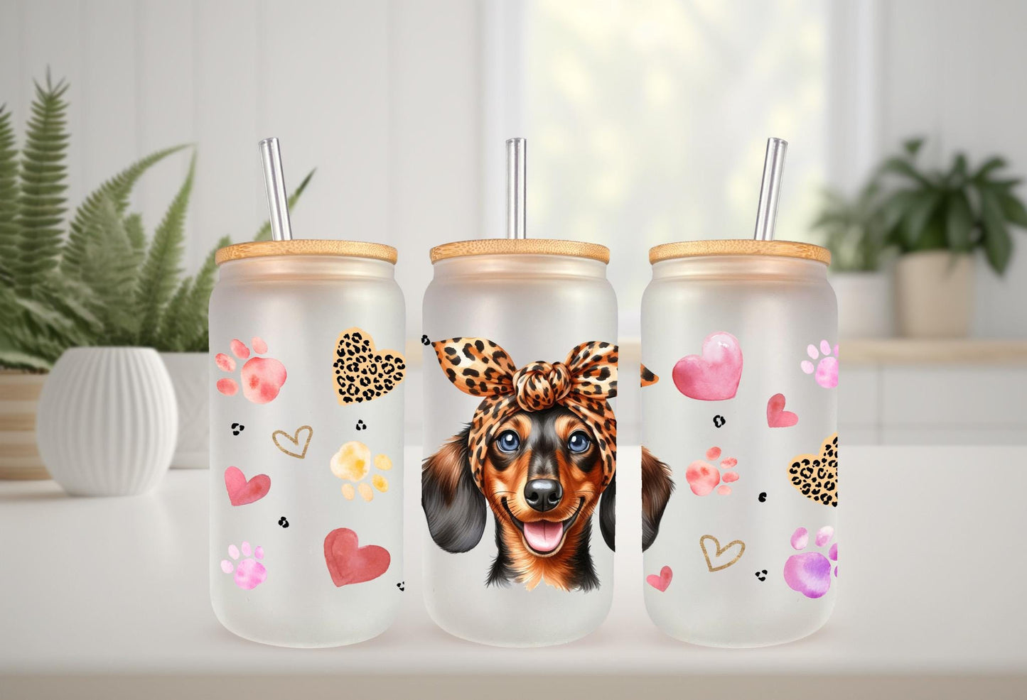 UVDTF Wrap Dachshund Heart for 16oz Can Glass Mug Tumbler, Dog Mom, Ready to apply, Permanent Waterproof Adhesive