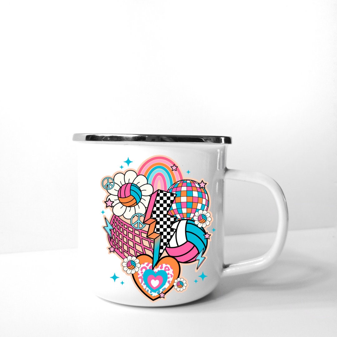 UVDTF Decal Retro Volleyball Collage 16oz Can Glass Mug Tumbler, Shot glass, Keychain, Ready to Apply, Permanent Adhesive Waterproof