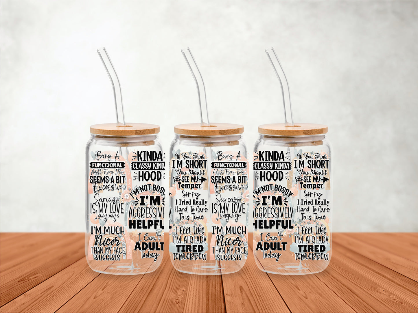 UVDTF Wrap Funny Sarcastic Quotes for 16oz Can Glass Mug Tumbler, Ready to apply, Permanent Waterproof Adhesive