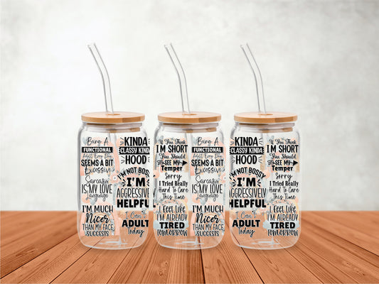 UVDTF Wrap Funny Sarcastic Quotes for 16oz Can Glass Mug Tumbler, Ready to apply, Permanent Waterproof Adhesive