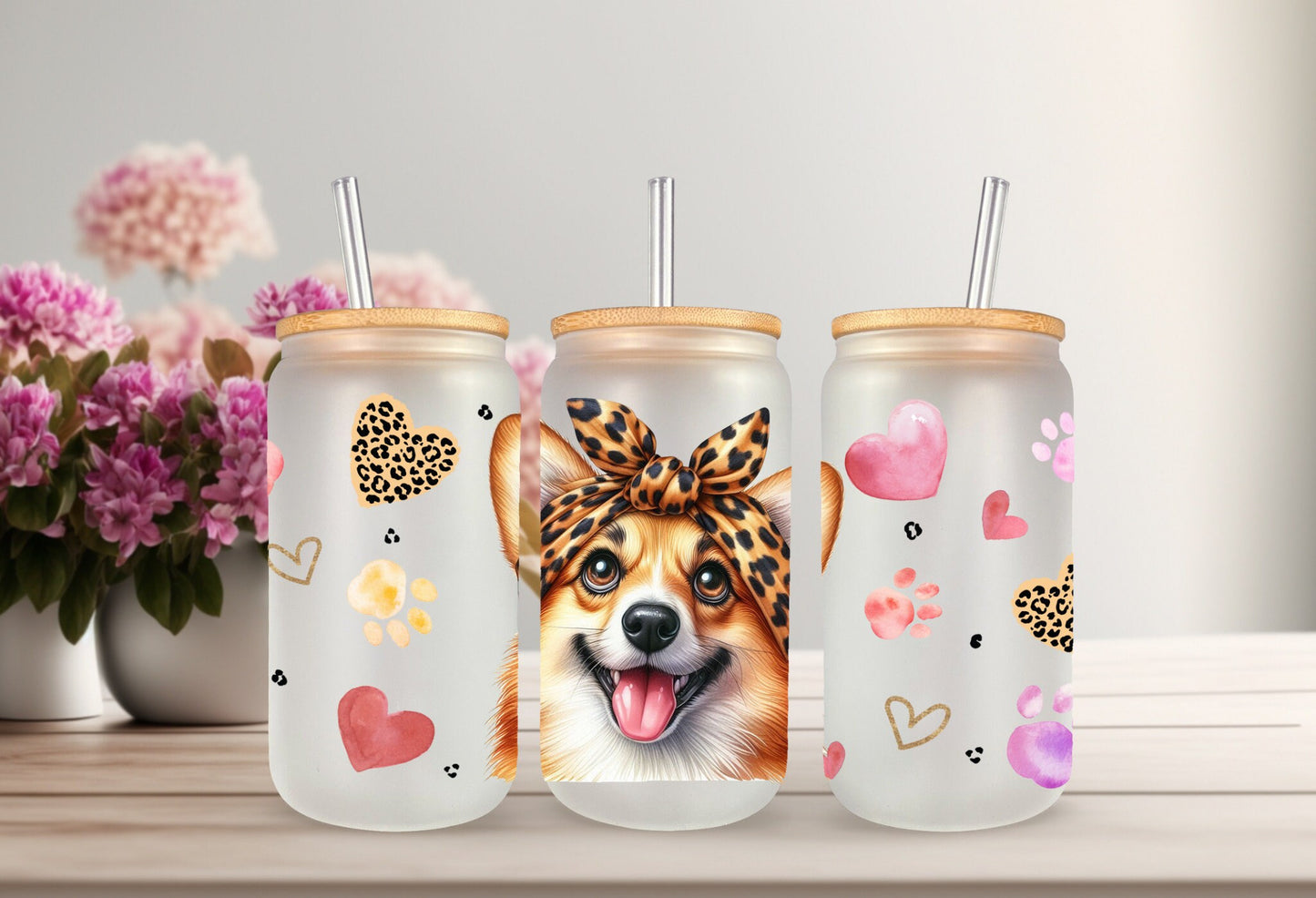 UVDTF Wrap Cute Corgi 16oz Can Glass Wrap, Mug Tumbler, Dog Mom, Ready to Apply, Permanent Waterproof Adhesive