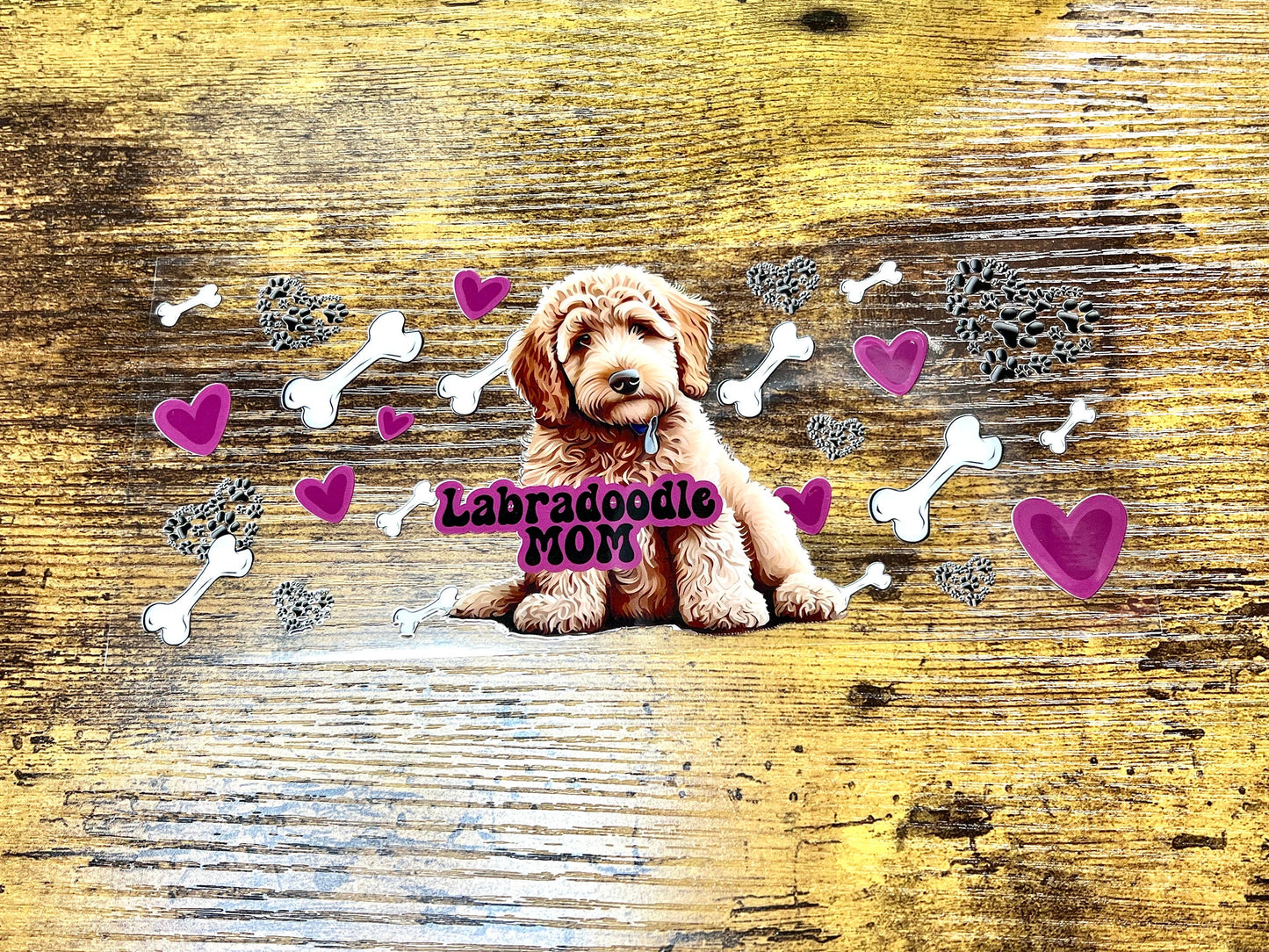 UVDTF Wrap Labradoodle Mom for 16oz Can Glass Mug Tumbler, Ready to Apply, Permanent Waterproof Adhesive