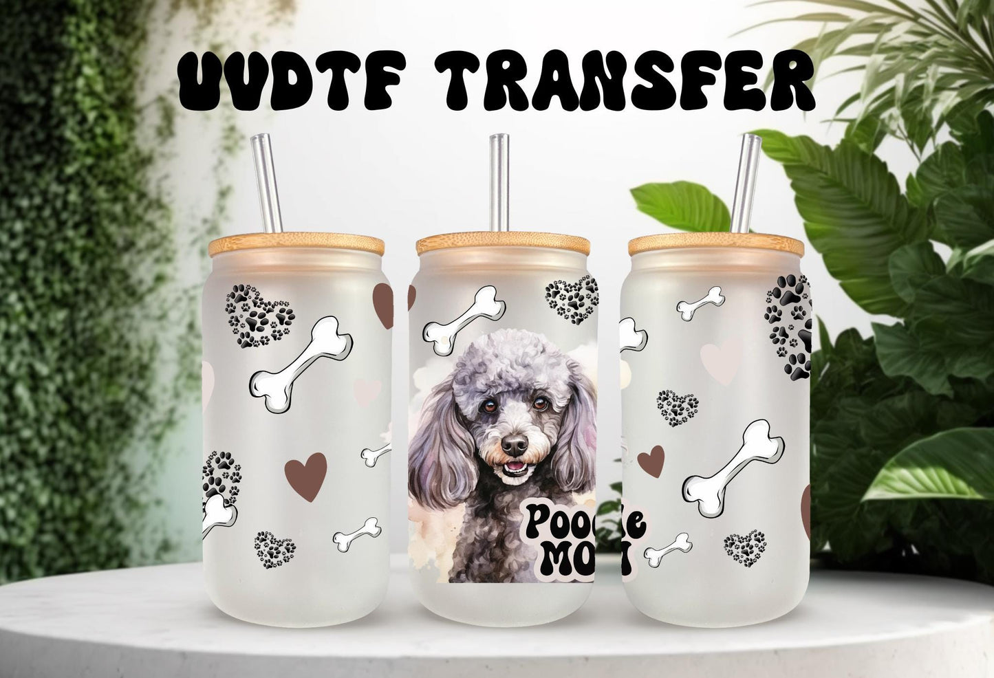 UVDTF Wrap Poodle Mom 16oz Can Glass Mug Tumbler, Dog Mom Gift, Ready to apply, Permanent Adhesive, Bundle and Save