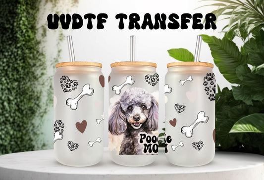 UVDTF Wrap Poodle Mom 16oz Can Glass Mug Tumbler, Dog Mom Gift, Ready to apply, Permanent Adhesive, Bundle and Save