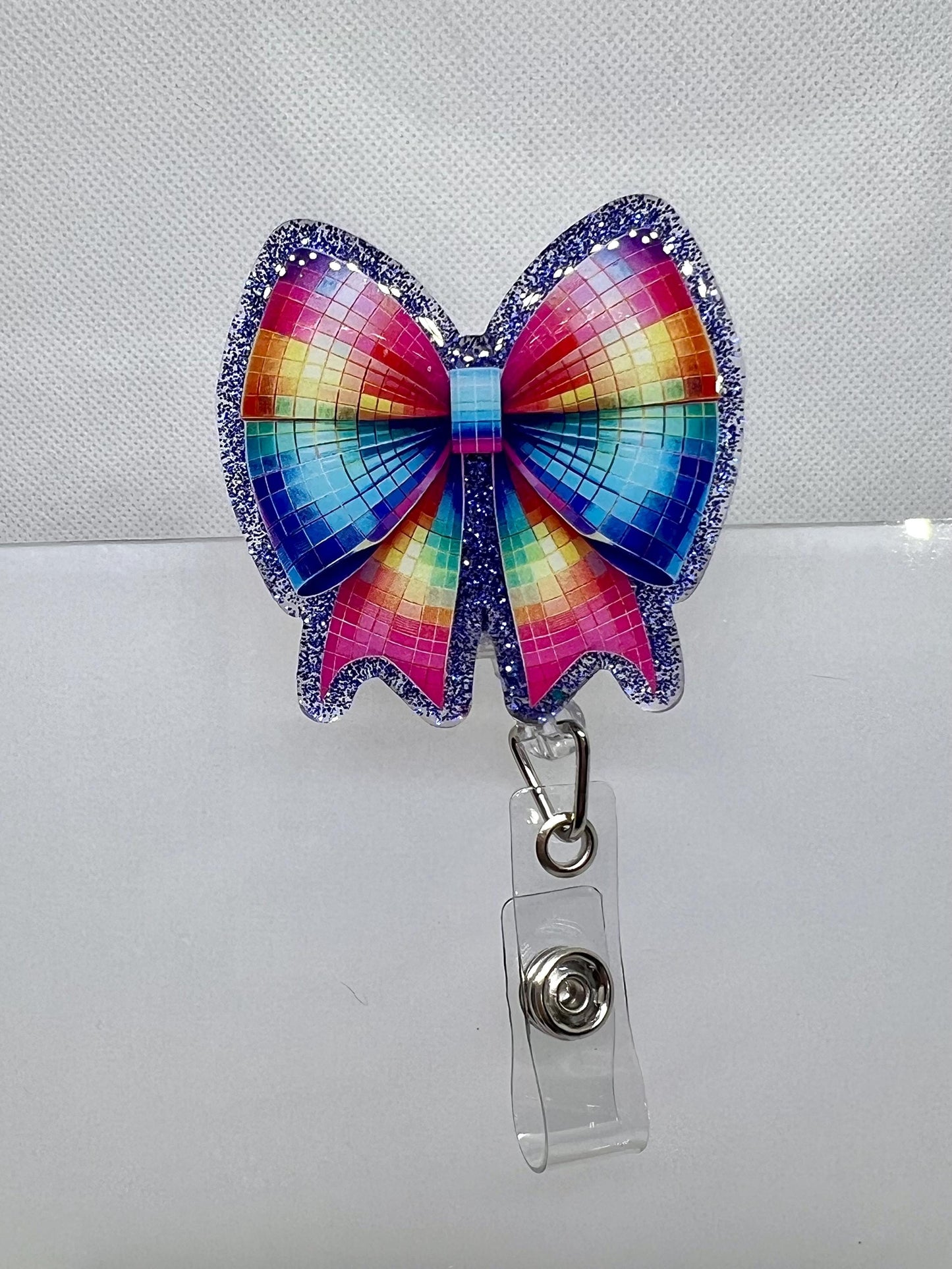 Disco Bow Acrylic Blank Decal Set, DIY Badge Reels, Bow Blank and UVDTF sticker, Unfinished Badge Reel, Badge Reel Blanks