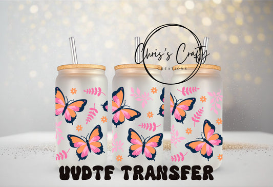 UVDTF Wrap Floral Butterfly 20oz Can Glass Mug Tumbler, Butterfly Wrap, Ready to Apply,  Permanent Waterproof Adhesive