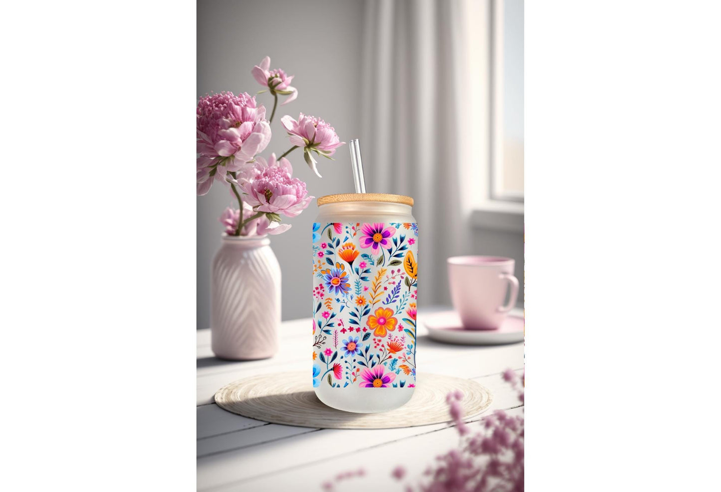 UVDTF Wrap Boho Flower for 16oz Can Glass Mug Tumbler, Floral Wrap, Ready to apply, Permanent Waterproof Adhesive