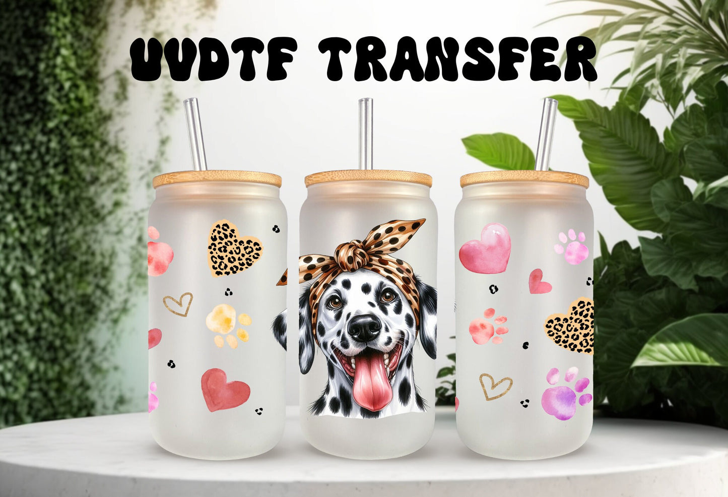 UVDTF Wrap Cute Dalmatian 16oz Can Glass Wrap  Mug Tumbler, Dog Mom, Ready to apply, Permanent Adhesive Waterproof, Add on a Cup