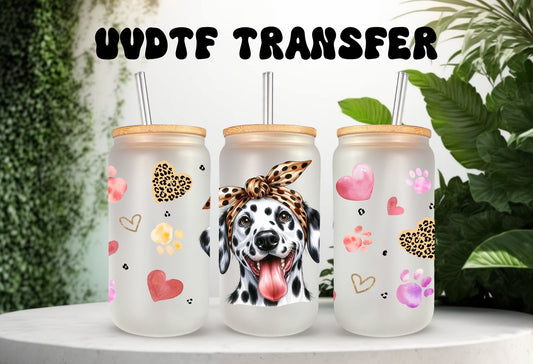 UVDTF Wrap Cute Dalmatian 16oz Can Glass Wrap  Mug Tumbler, Dog Mom, Ready to apply, Permanent Adhesive Waterproof, Add on a Cup