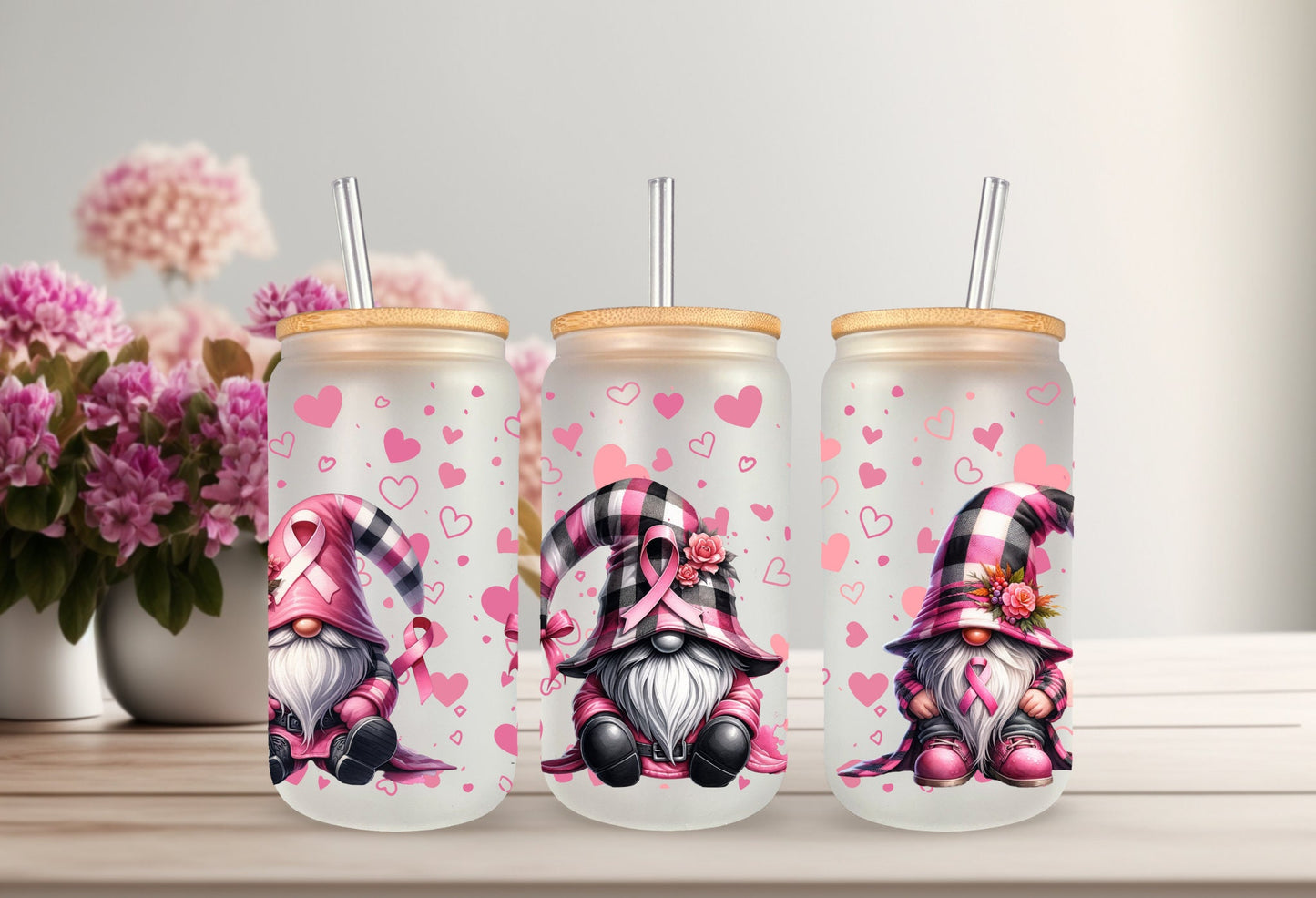 UVDTF Wrap Cancer Awareness Gnomes Pink Ribbon
