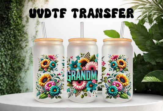 UVDTF Wrap Floral Grandma for 16oz Can Glass Mug Tumbler, Grandmother Wrap, Ready to Apply, Permanent Waterproof Adhesive