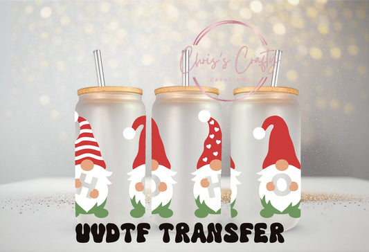 UVDTF Wrap Christmas HoHoHo Gnomes 16oz Can Glass Mug Tumbler, Christmas Wrap, Ready to apply, Permanent Waterproof Adhesive