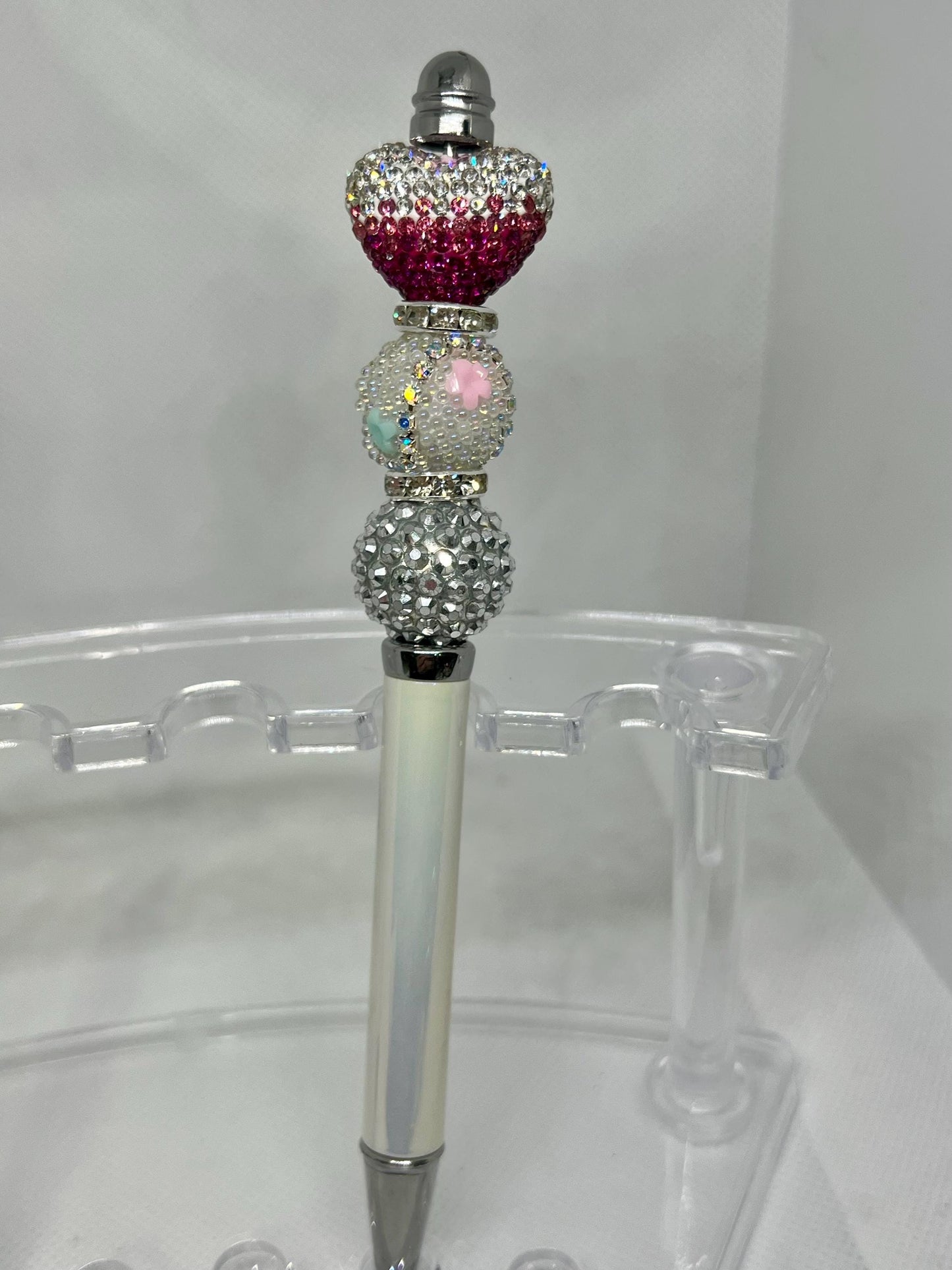 Beaded Pen Rhinestone Heart, Fancy Pen, Fun Pens Acrylic Beads, Custom Pen, Retractable Ink Pen, Gifts