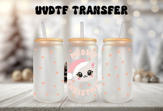 UVDTF Wrap Meowy Christmas's Cat 16oz Can Glass, Mug, Tumbler, Cat Wrap, Ready to Apply, Waterproof Permanent Adhesive