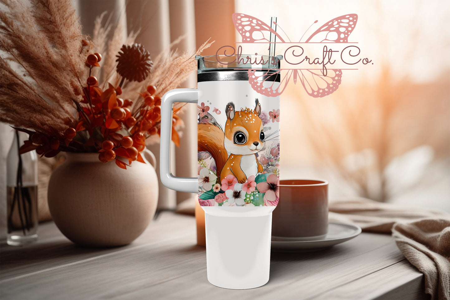 UVDTF Wrap Cute Squirrel Floral for 16oz Can Glass Mug Tumbler, Ready to Apply, Permanent Waterproof Adhesive