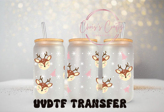UVDTF Wrap Cute Reindeer for 16oz Can Glass Mug Tumbler, Ready to Apply,  Permanent Waterproof Adhesive