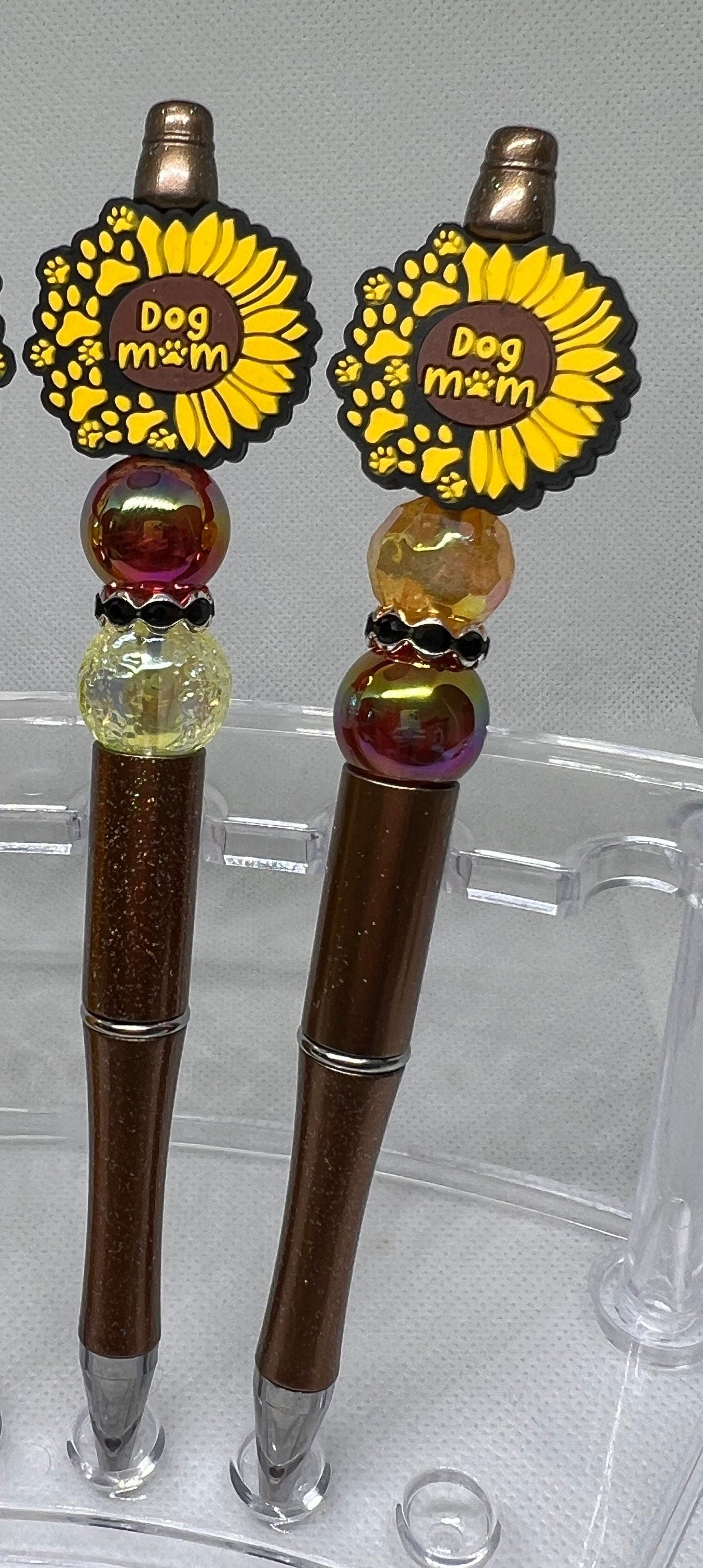 Dog Mom Sunflower Paw Print Beaded Pen, Fun Pens Acrylic Beads, Custom Pen, Retractable Ink Pen, Gifts
