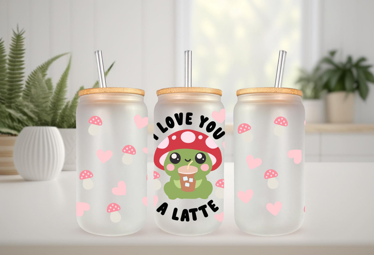 UVDTF Wrap Mushroom Frog Love You A Latte, 16 oz Can Glass Mug Tumbler, Mushroom  Wrap, Ready to Apply, Permanent Waterproof Adhesive