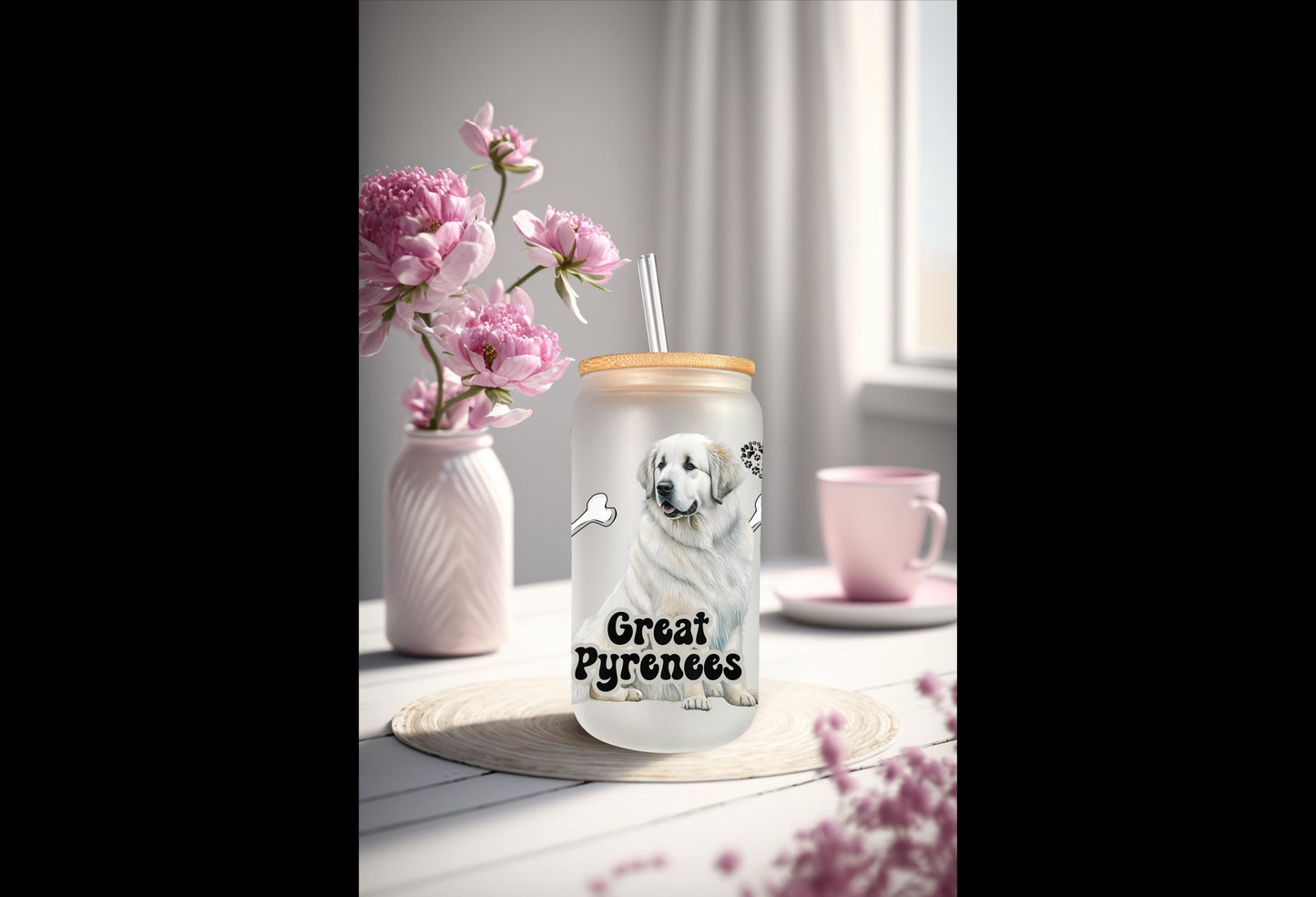 UVDTF Wrap Great Pyrenees 16oz Can Glass Mug Tumbler, Dog Wrap, Ready to apply, Permanent Waterproof Adhesive, Bundle Save Option