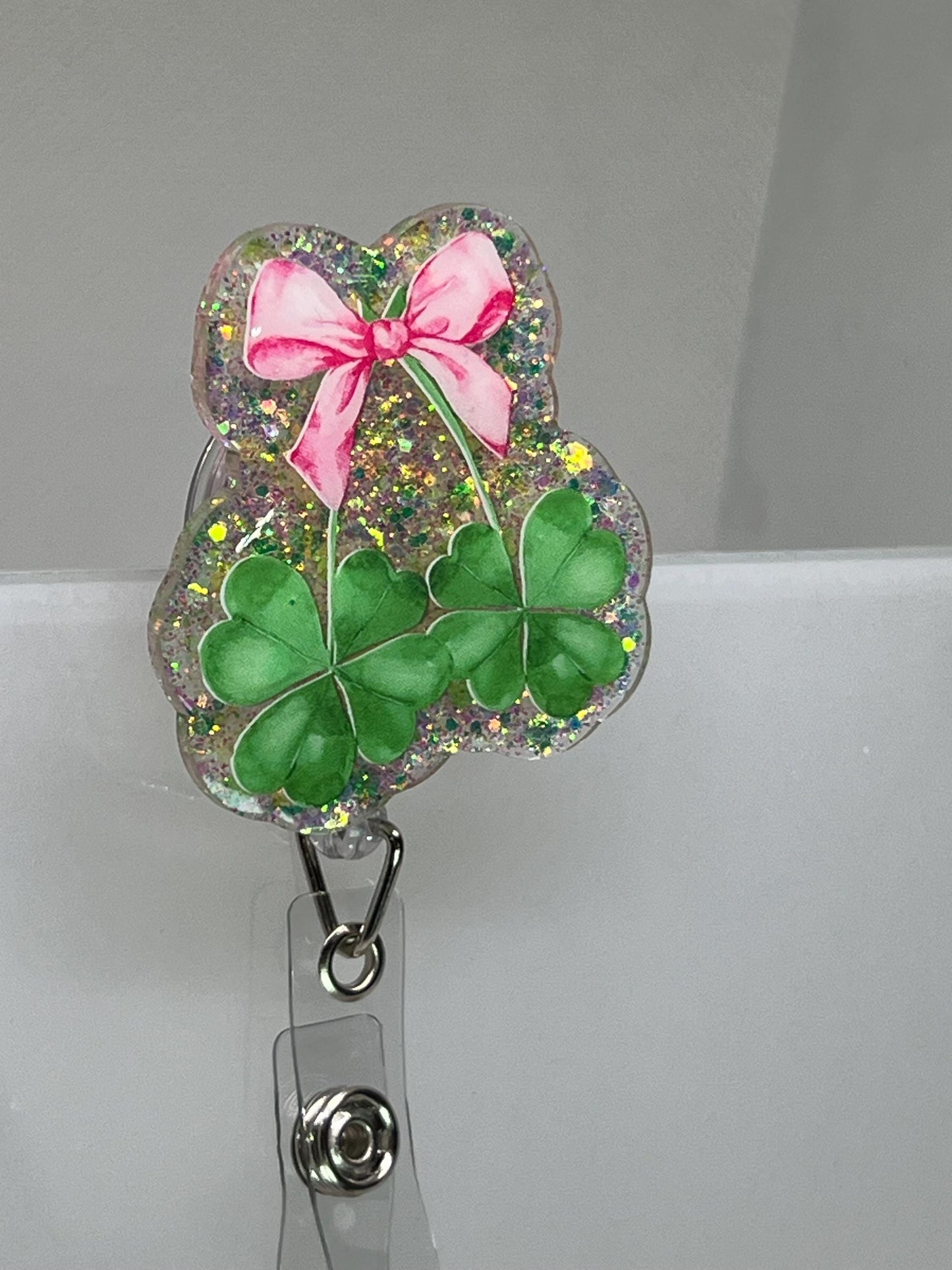Coquette Bow Shamrock Acrylic Blank Decal Set, DIY Badge Reels, Bow Blank UVDTF sticker, Unfinished Badge Reel, Badge Reel Blanks