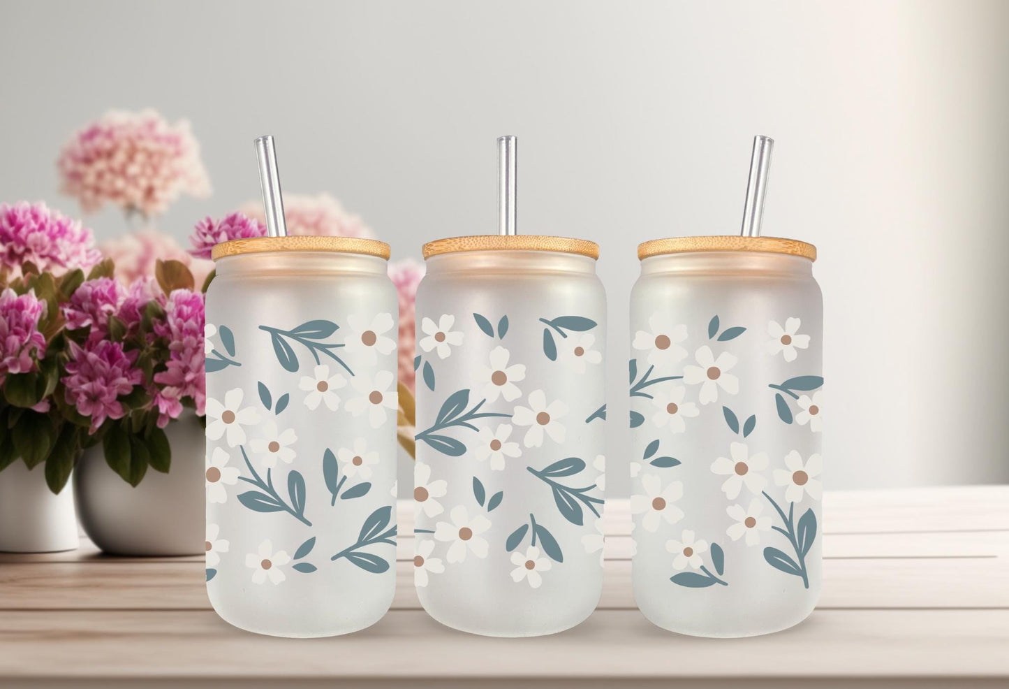 UVDTF Wrap Floral Summer Daisies 16oz Can Wrap Mug Tumbler, Flower Wrap, Ready to Apply, Permanent Waterproof Adhesive