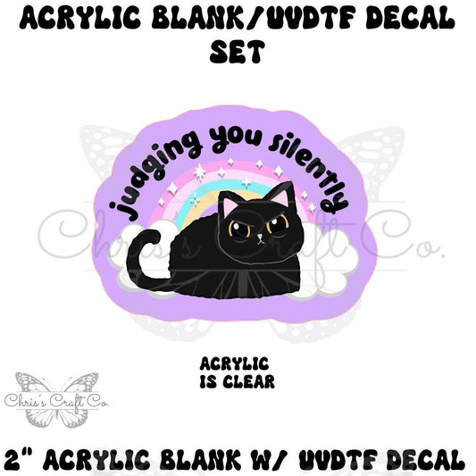Acrylic Blank Decal Set Cat Black Judging You Silently, DIY Badge Reels, Bow Blank UVDTF sticker, Unfinished Badge Reel, Badge Reel Blank