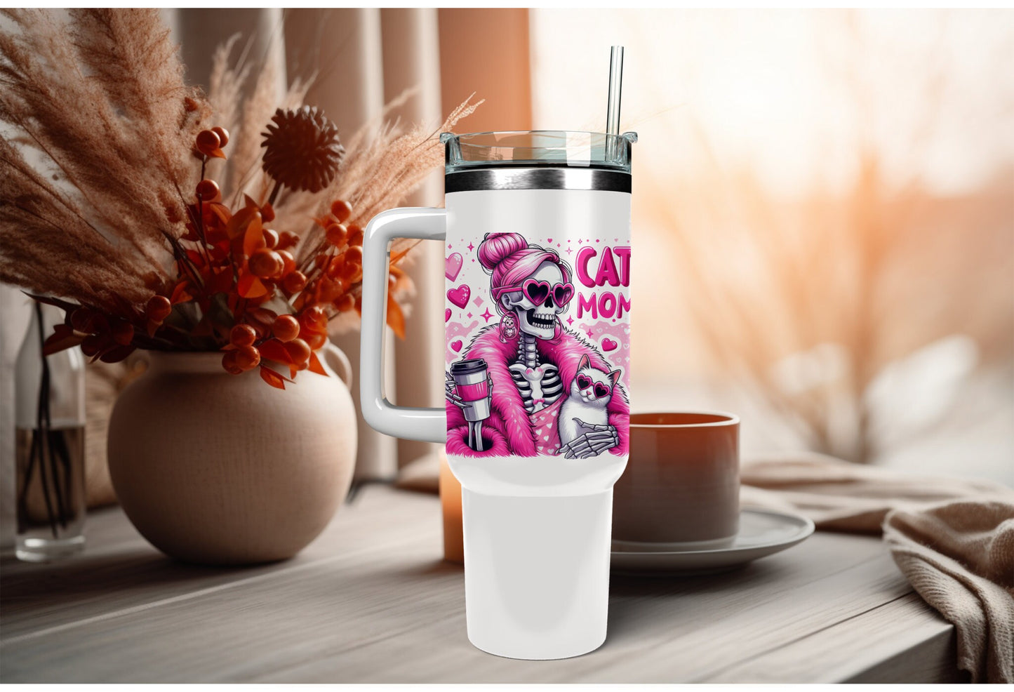 UVDTF Decal Cat Mom Retro Skeleton It’s a Throat P*nch Kind of Day 16oz Can Glass Mug Tumbler, Ready to Apply, Permanent Waterproof Adhesive