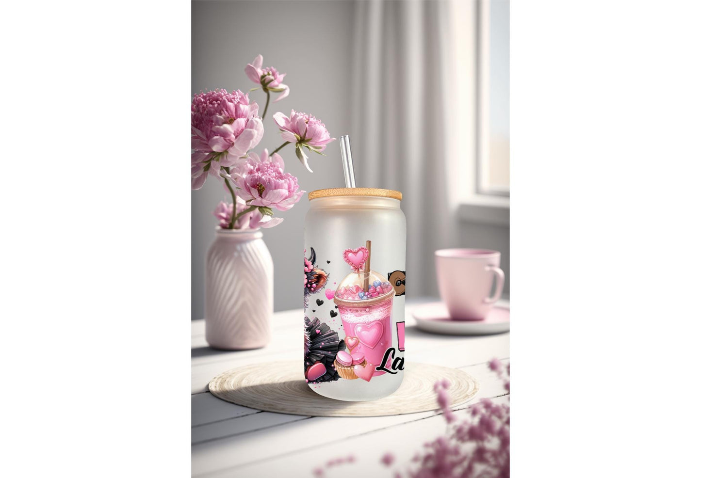 UVDTF Wrap Highland Cow Tutu Iced Coffee Love Language 16oz Can Glass Mug Tumbler Wrap, Ready to apply, Permanent Waterproof Adhesive