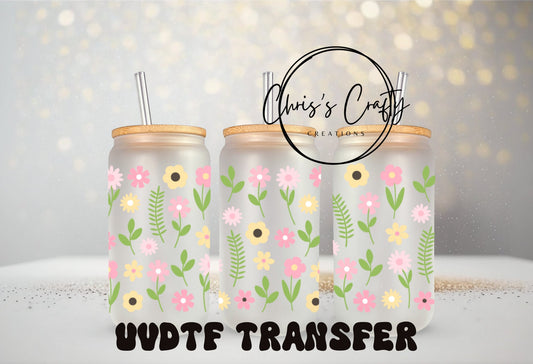 UVDTF Wrap Spring Pastel Flowers 16oz Can Glass Mug Tumbler, Flower Wrap, Ready to Apply, Permanent Waterproof Adhesive