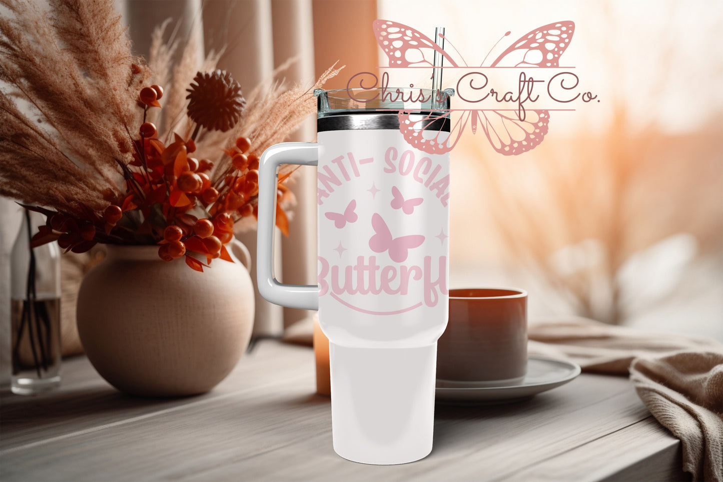 UVDTF Decal Anti Social Butterfly 16oz Can Glass Mug Tumbler, Ready to apply, Permanent Adhesive Waterproof