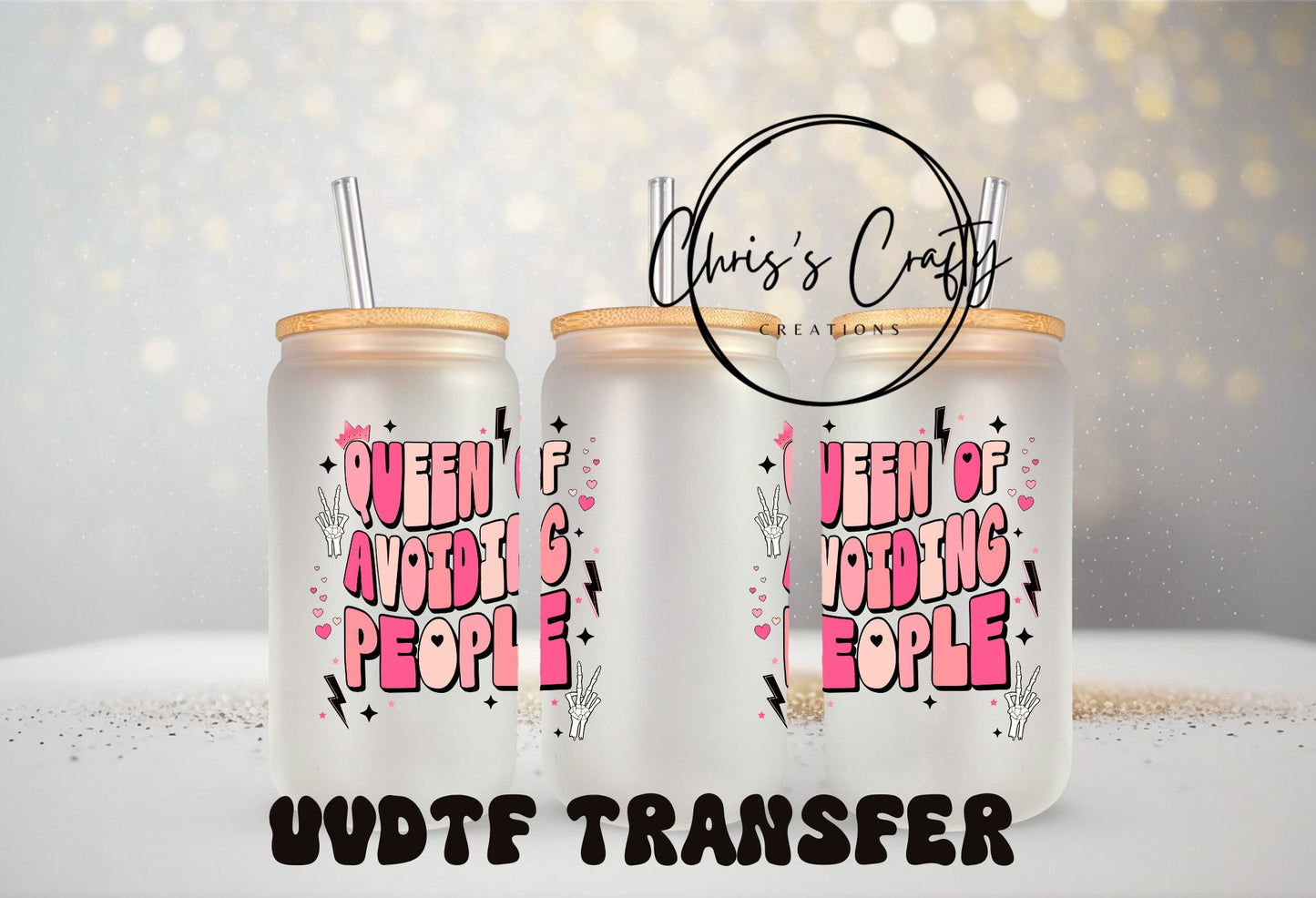 UVDTF Wrap Queen at Avoiding People for 16oz Can Glass Mug Tumbler, Ready to Apply, Permanent Waterproof Adhesive