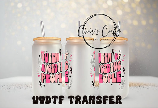 UVDTF Wrap Queen at Avoiding People for 16oz Can Glass Mug Tumbler, Ready to Apply, Permanent Waterproof Adhesive