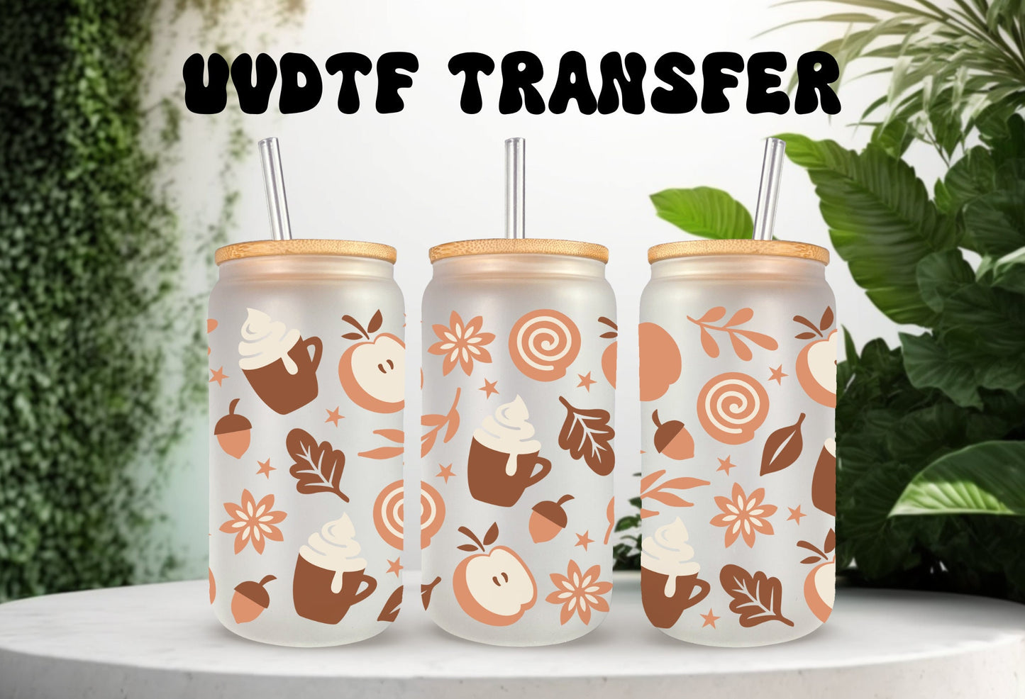 UVDTF Wrap Autumn Coffee Spice 16oz Can Glass, Mug, Tumbler, Ready to Apply, Permanent Waterproof Adhesive