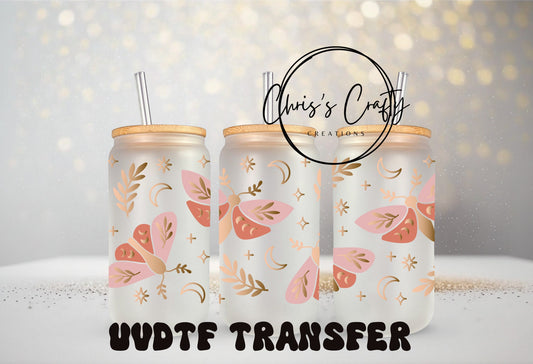 UV DTF Wrap Boho Moth Celestial for 16oz or 20oz Can Glass Mug Tumbler, Ready to Apply, Permanent Waterproof Adhesive