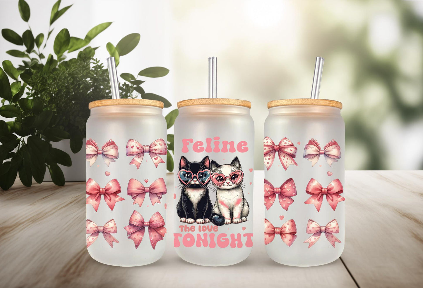 UVDTF Wrap Valentine’s Cat Feline the Love Tonight 16oz Can Glass Mug Tumbler, Valentine wrap, Ready to Apply, Permanent Waterproof Adhesive