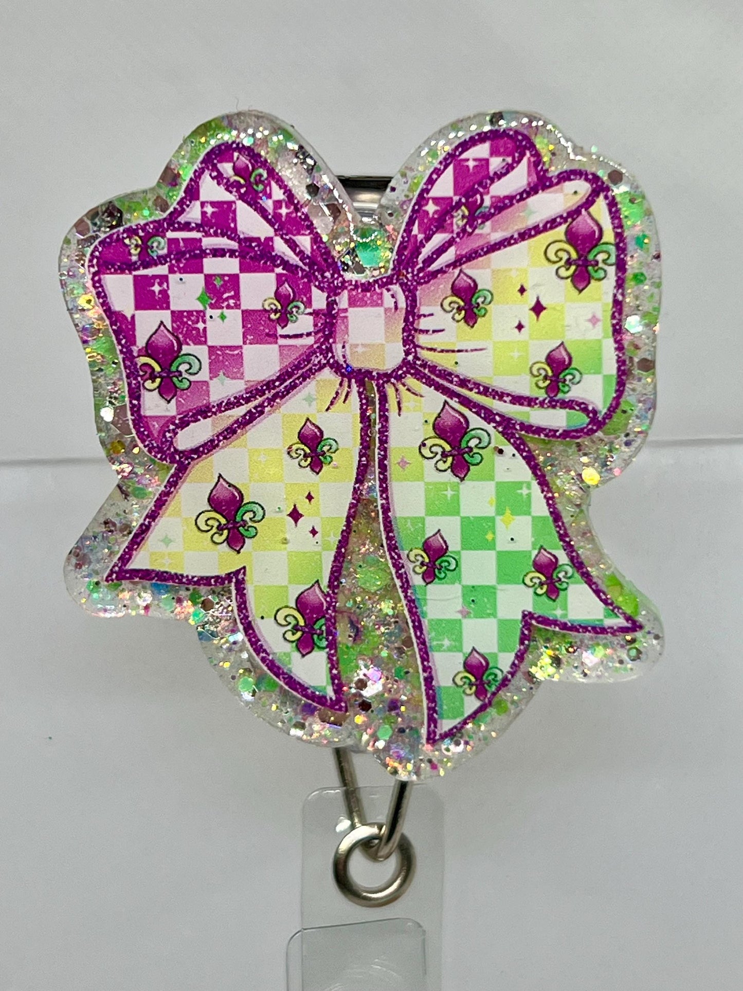 Mardi Gras Coquette Bow Acrylic Blank Decal Set, DIY Badge Reels, Bow Blank and UVDTF sticker, Unfinished Badge Reel, Badge Reel Blanks